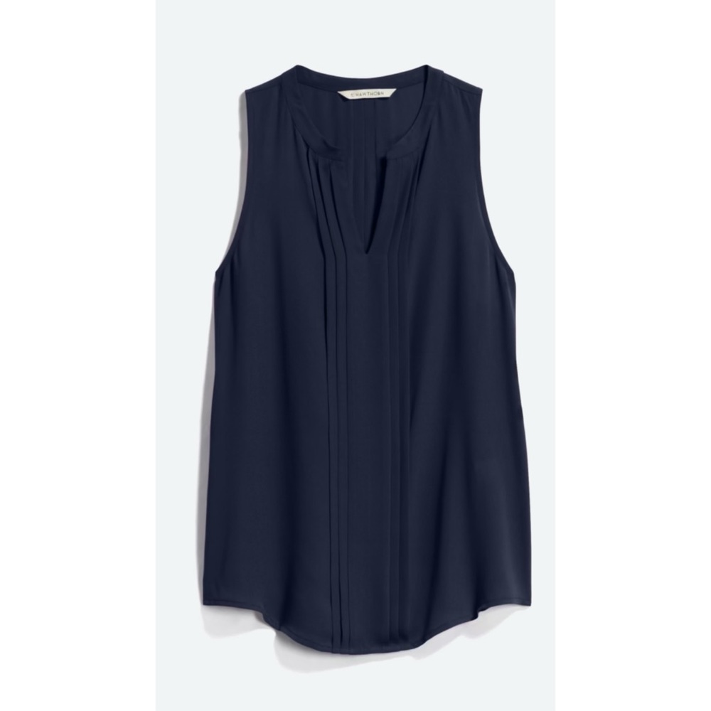 41 Hawthorn Navy Blue Breyson Pleated Detail Blouse Womens Size M